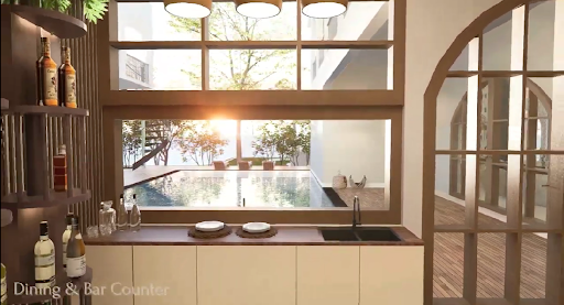Bar overlooking swimming pool
