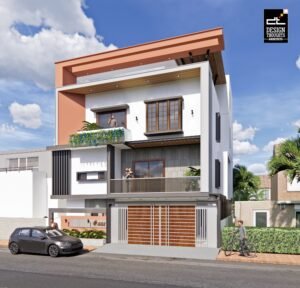 contemporary architecture design balcony view of a duplex home.