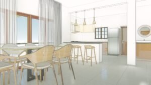 contemporary architecture design open kitchen with dining design.