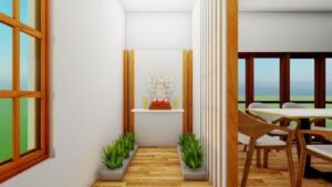 contemporary architecture design puja room designed in a 40x40 house.