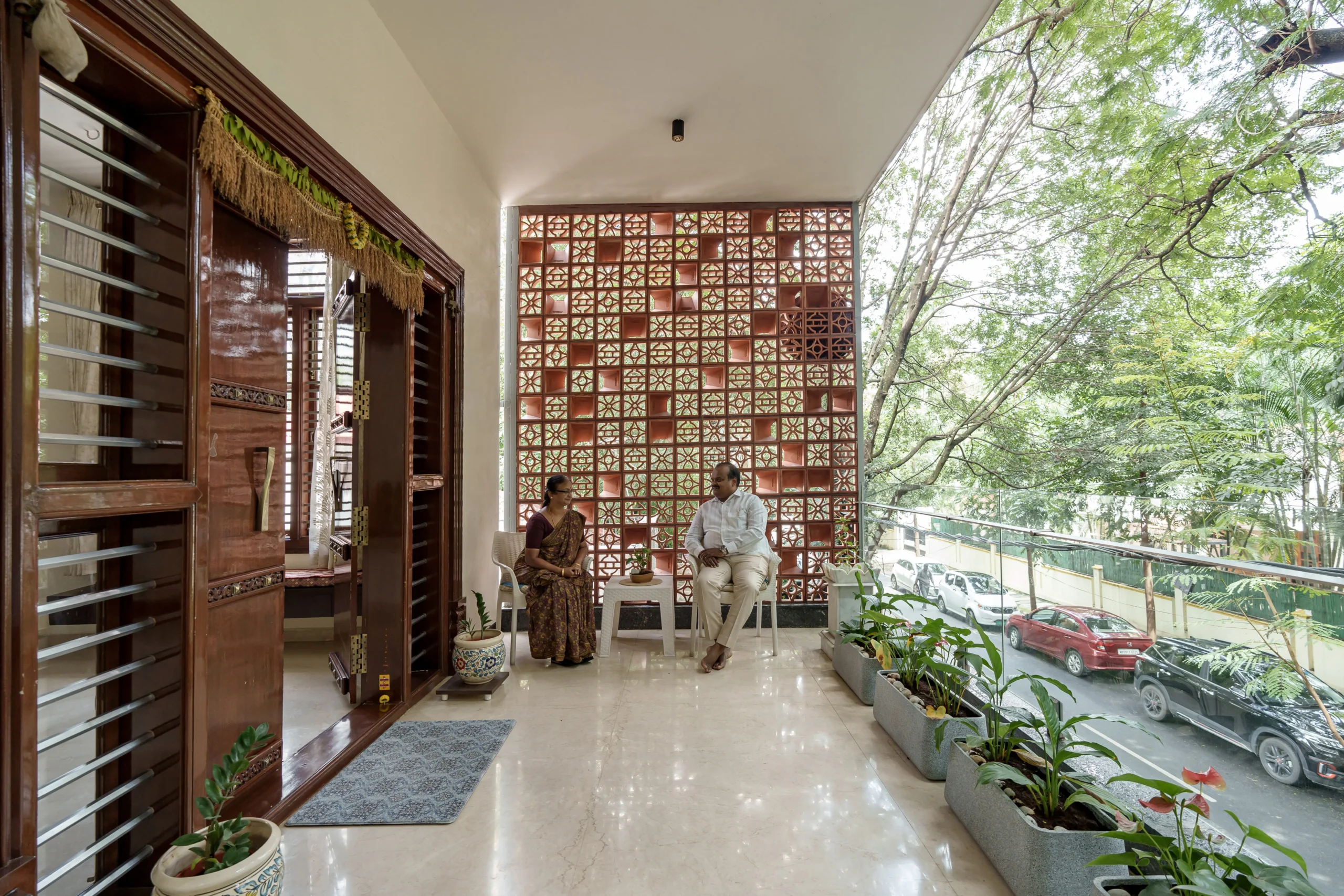 Traditional And Modern Architecture corridor view of Venu and Veenas residence