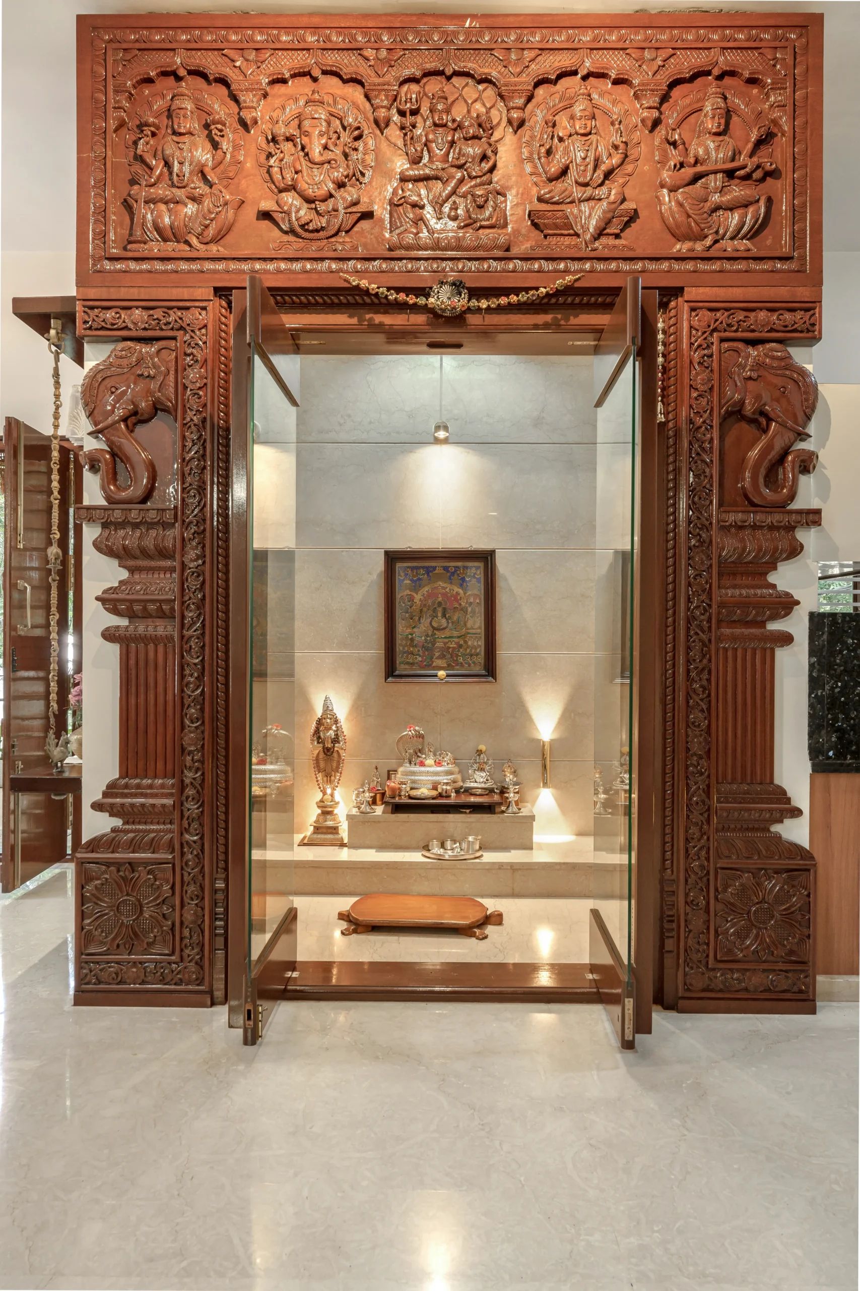 Traditional And Modern Architecture pooja room of venu and veena residence