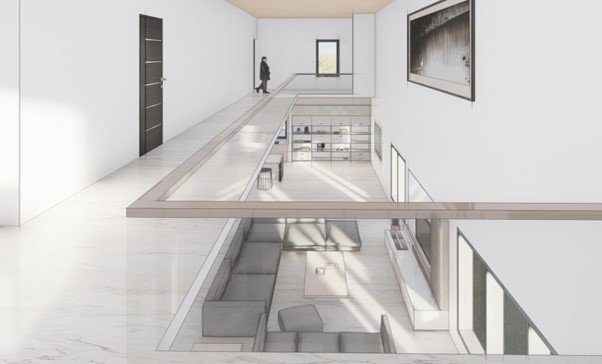 View of the formal living from the first floor Australian new house design