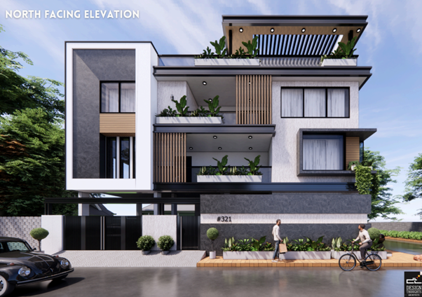 Contemporary home elevation developed after customised plans, finishes and materials