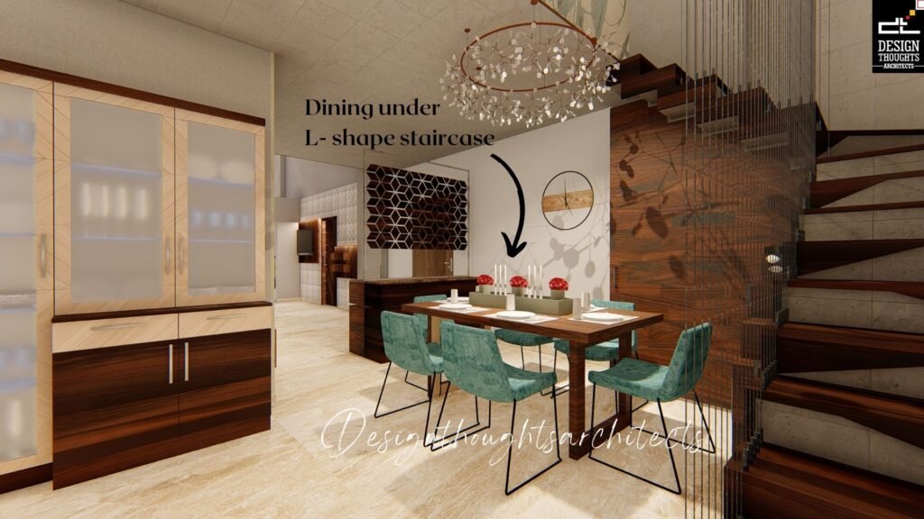 Modern House Design Dining under l shaped staircase