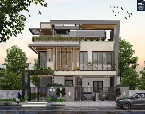 Modern contemporary elevation with operable louvres