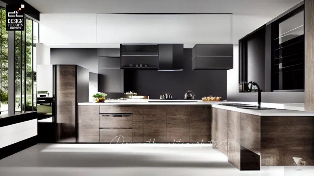Villa with a sloped roof Traditional House Design L Shaped Kitchen