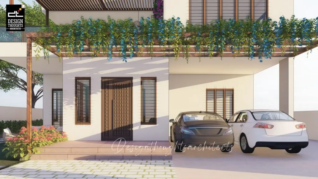 Villa with a sloped roof Traditional House Design Parking Area