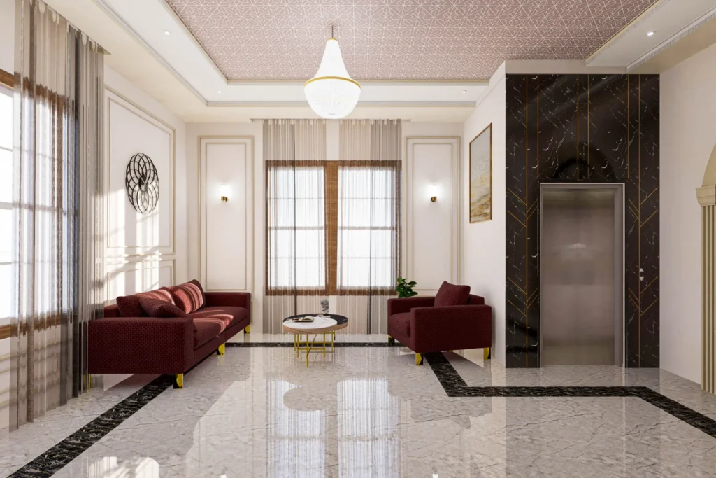 Dr Sridhar bungalow lobby area with lift interiors portfolio design thoughts architects.