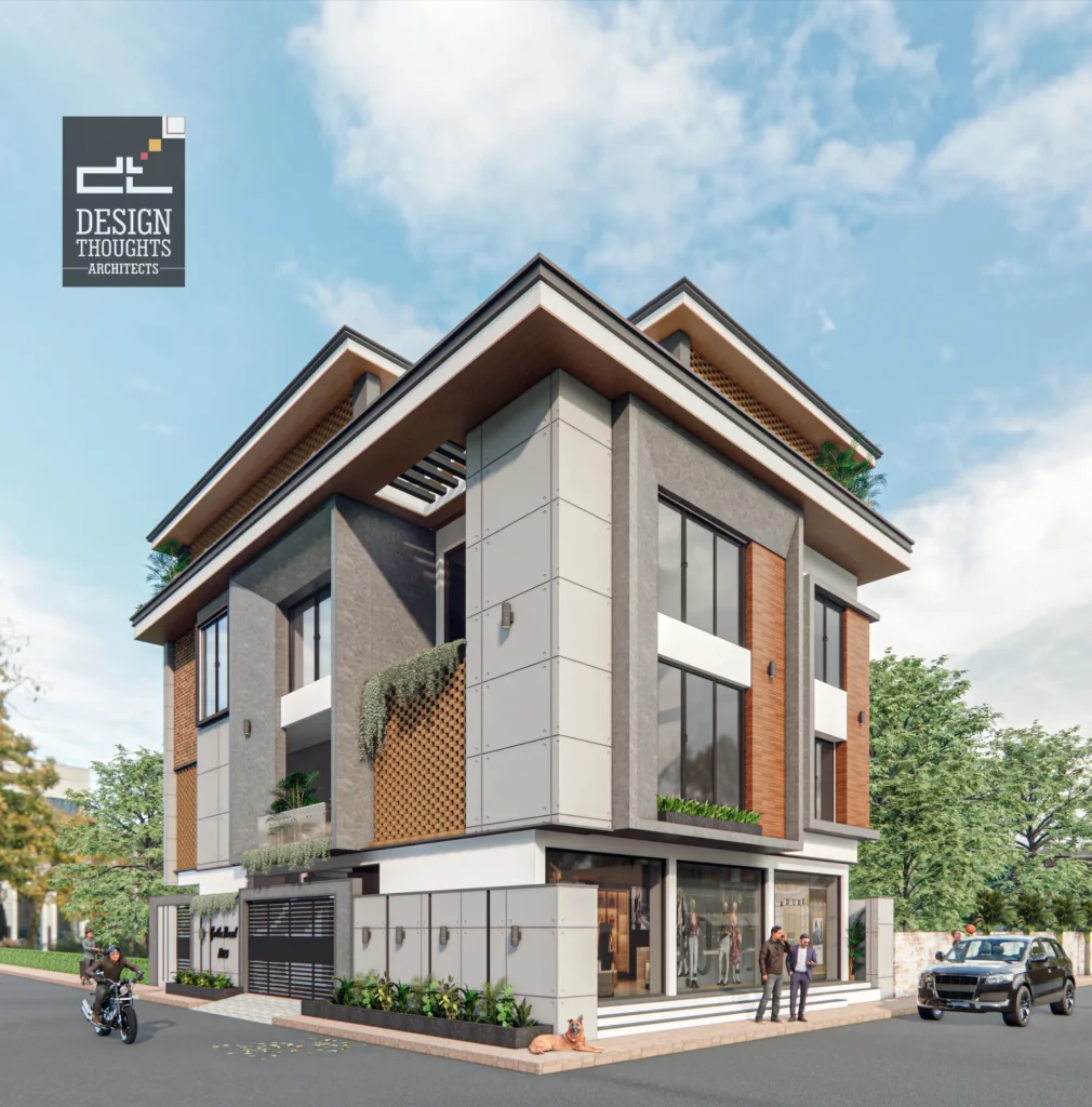 Corner plot house design Elevation rendered for Mr Geetha Prasad and Mrs Sneha’s residence