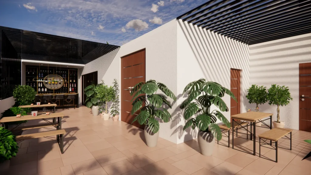 corner plot house design Exciting hangout spaces in the terrace area