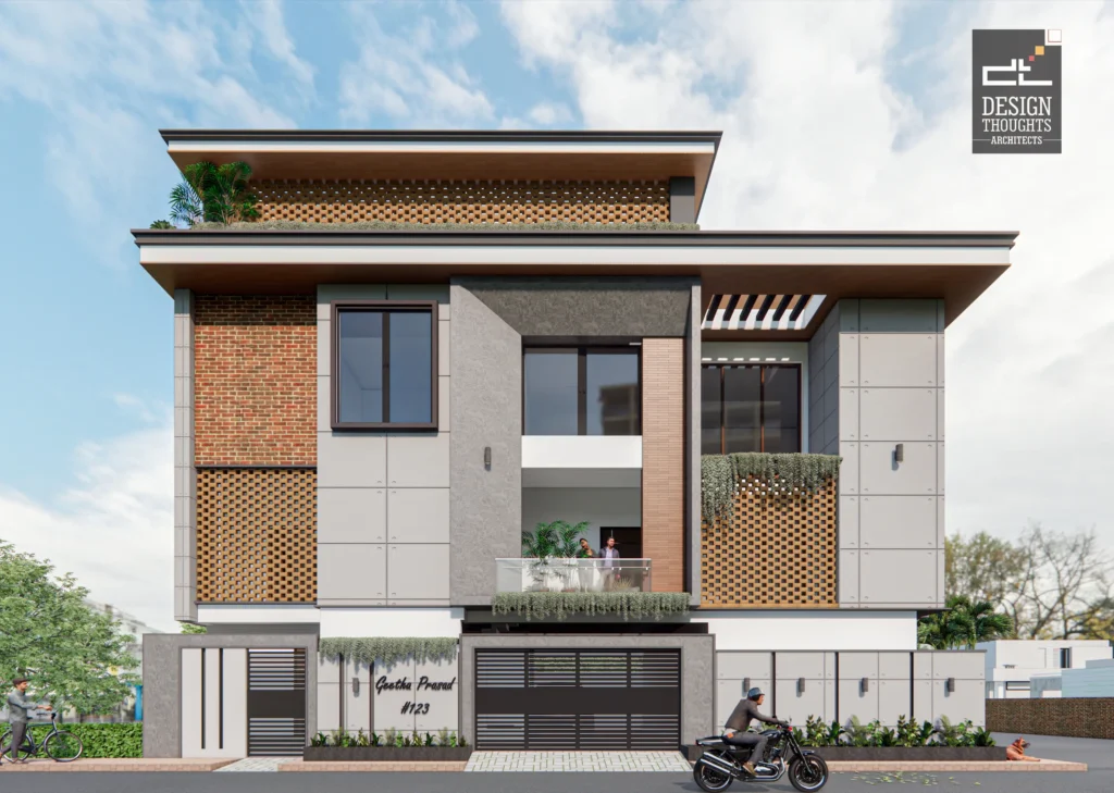 corner plot house design Fusion style elevation