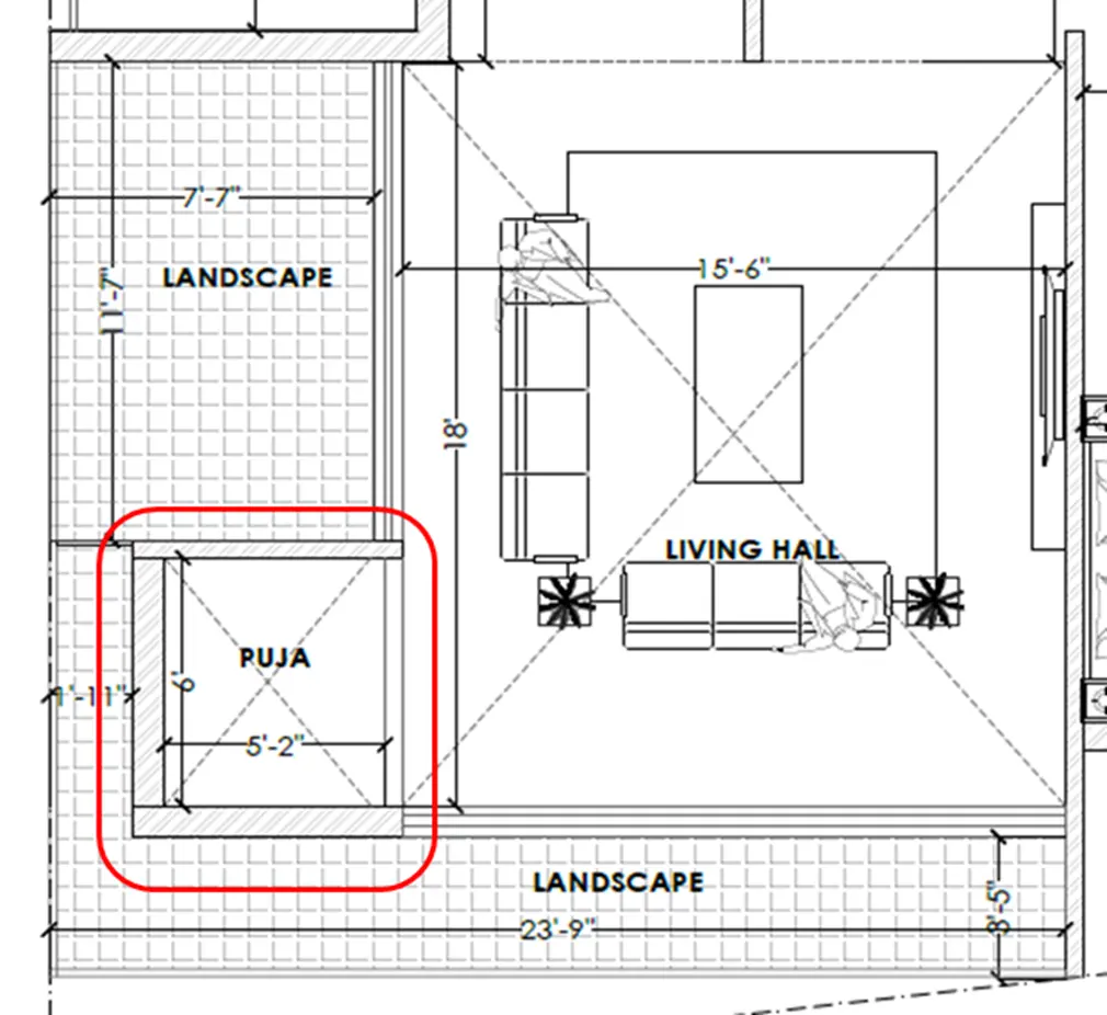 corner plot house design pooja room blueprint