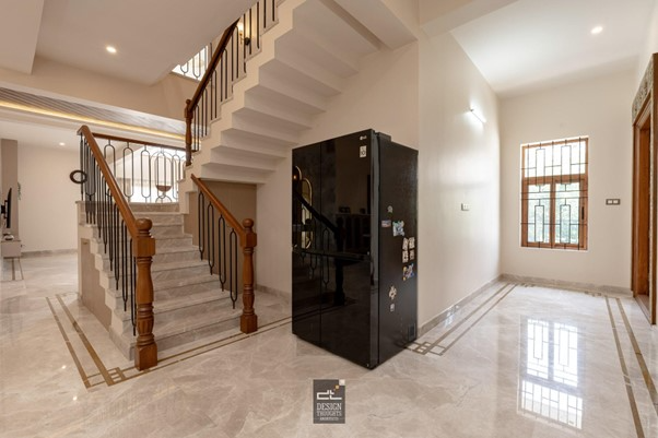 Neo-Classical Architecture Style Home Grill details in the window and the staircase, warm lighting details and wooden details