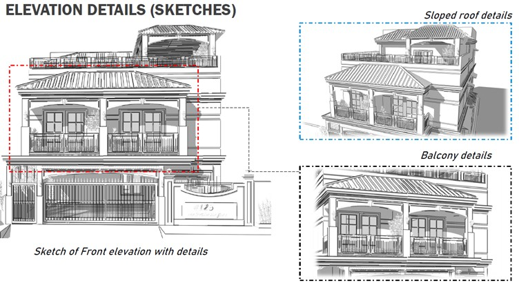 west-facing house Initial elevation sketches 1