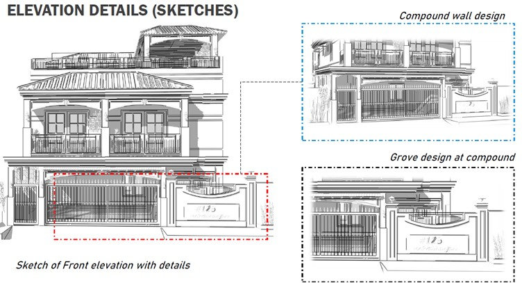 west-facing house Initial elevation sketches 2