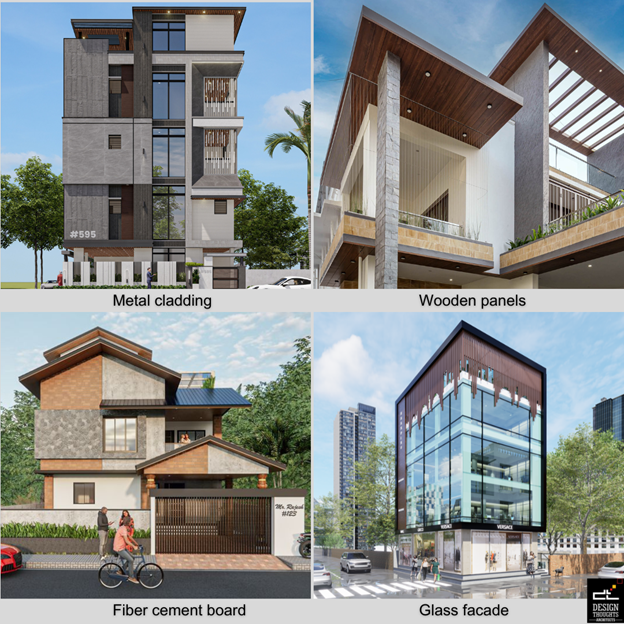 Best materials for home construction for exteriors, featuring brick, stone cladding, and concrete panels.
