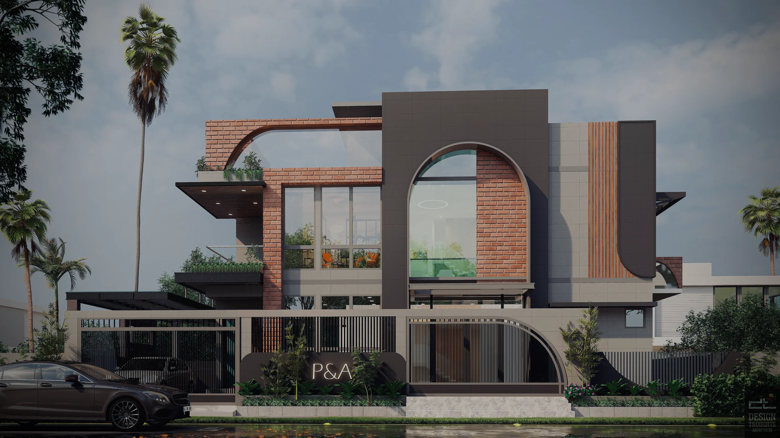 Creative modern architecture with unique arch facade by best architects in Bangalore