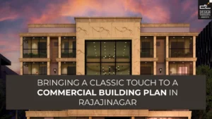 Evening render view showcasing the classic commercial building plan in Rajajinagar