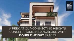 Front elevation render showing connecting heights concept and double height spaces