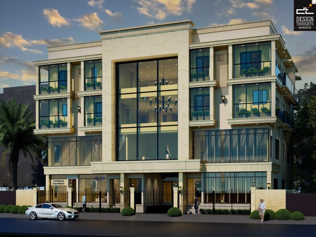 Neo-Classical elevation from the commercial building plan in Rajajinagar