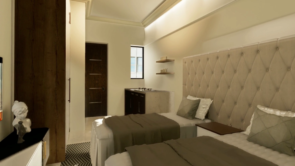 Executive and single accommodation layout in commercial building plan