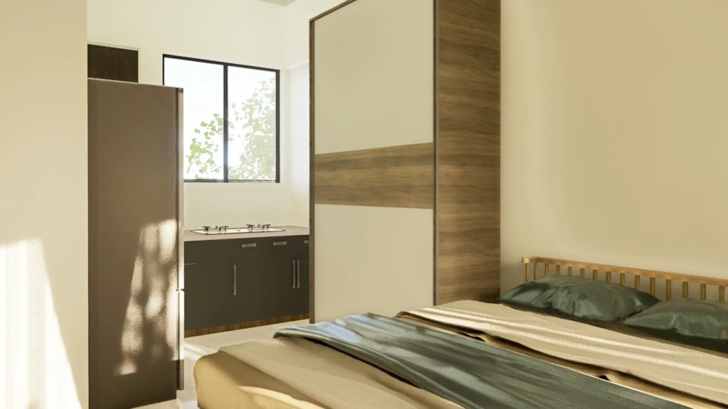 Executive and single accommodation layout in commercial building plan