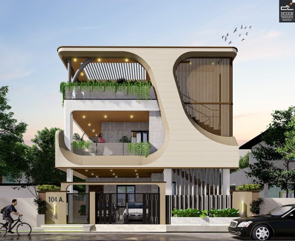 Front render of curve concept home design in Andhra Pradesh