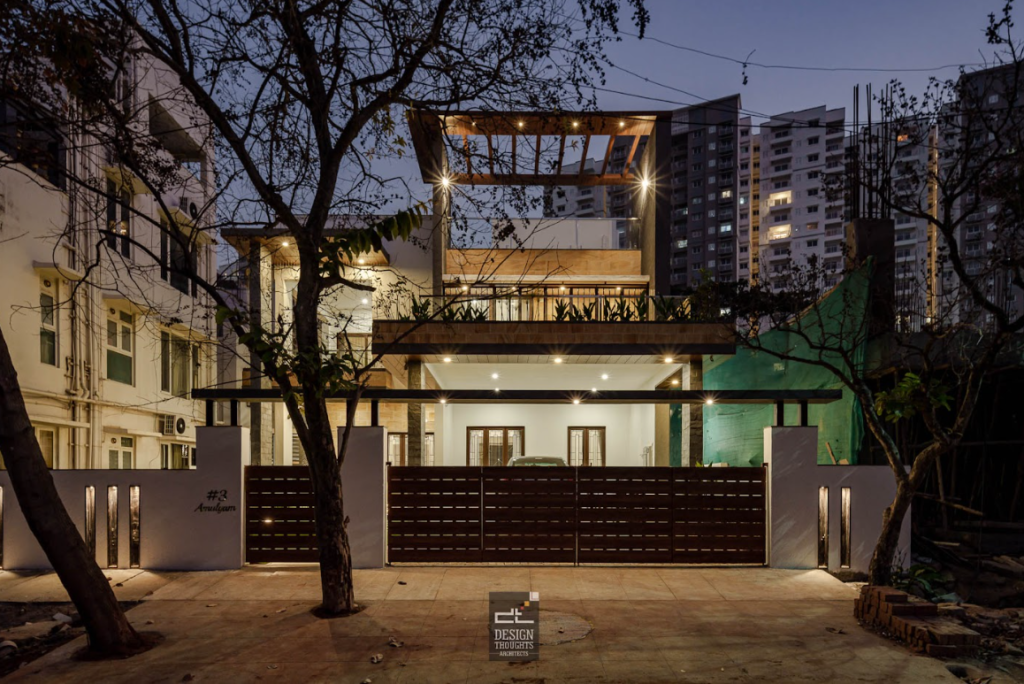 Independent home design with expansive landscaping, open terrace spaces, and modern architectural planning in an urban setting.