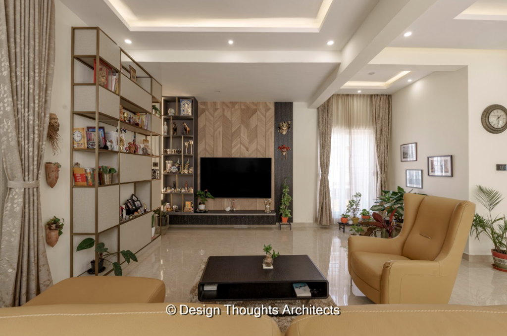 3D visualisation in architecture showing a living room design converted into a finished home interior