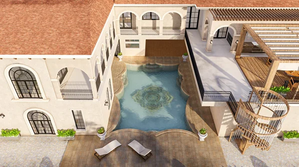 Home swimming pool ideas showing an architectural pool design with a modern layout and premium finish