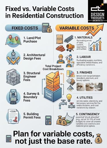 Home construction budget planning with variable costs and contingency